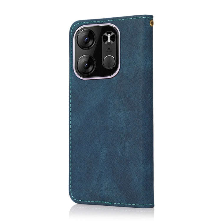 For Tecno Pop 7 Pro Dual-color Stitching Leather Phone Case(Blue Green)
