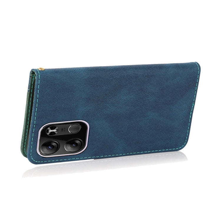 For Tecno Pop 7 Pro Dual-color Stitching Leather Phone Case(Blue Green)