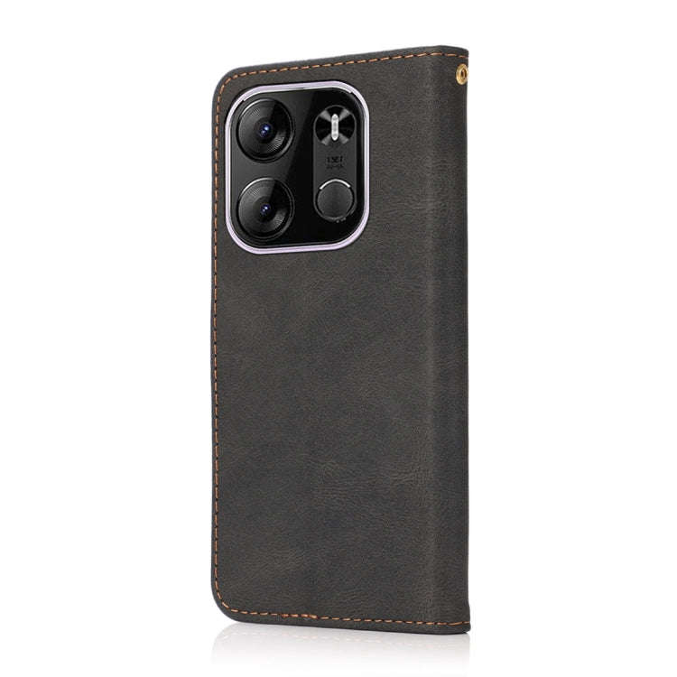 For Tecno Pop 7 Pro Dual-color Stitching Leather Phone Case(Black Brown)