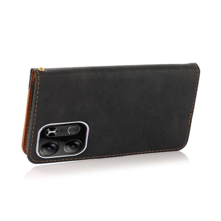 For Tecno Pop 7 Pro Dual-color Stitching Leather Phone Case(Black Brown)