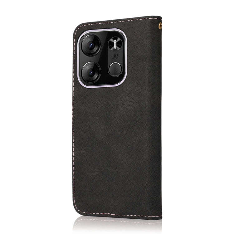 For Tecno Pop 7 Pro Dual-color Stitching Leather Phone Case(Black Rose Gold)