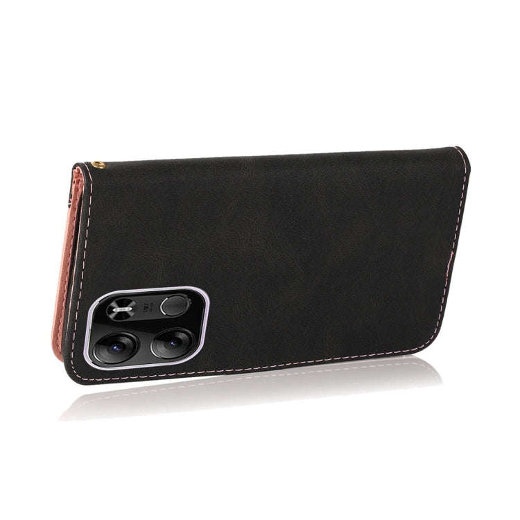 For Tecno Pop 7 Pro Dual-color Stitching Leather Phone Case(Black Rose Gold)