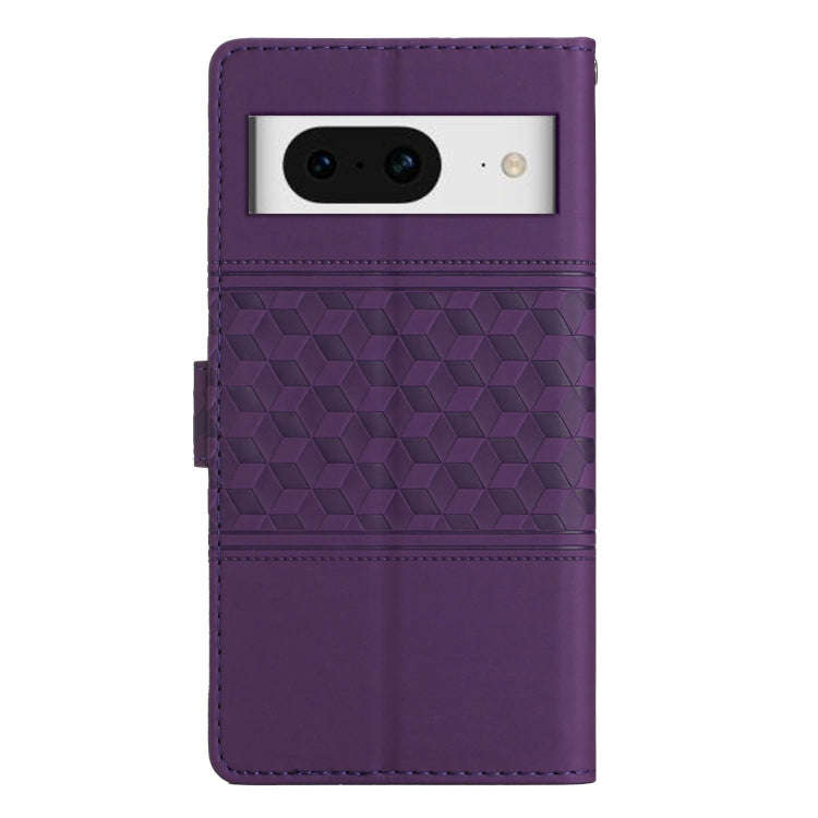 For Google Pixel 8 Diamond Embossed Skin Feel Leather Phone Case with Lanyard(Purple)