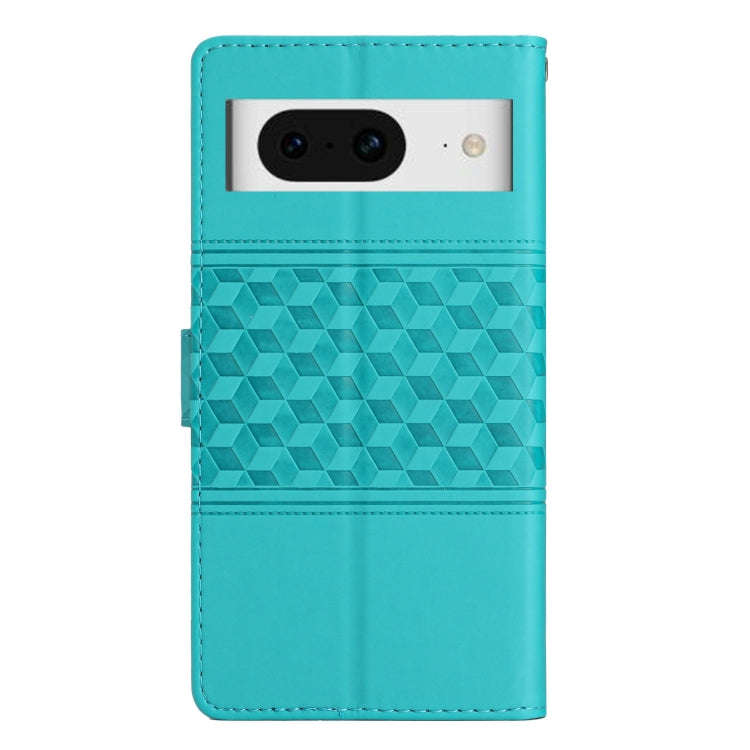 For Google Pixel 8 Diamond Embossed Skin Feel Leather Phone Case with Lanyard(Blue)