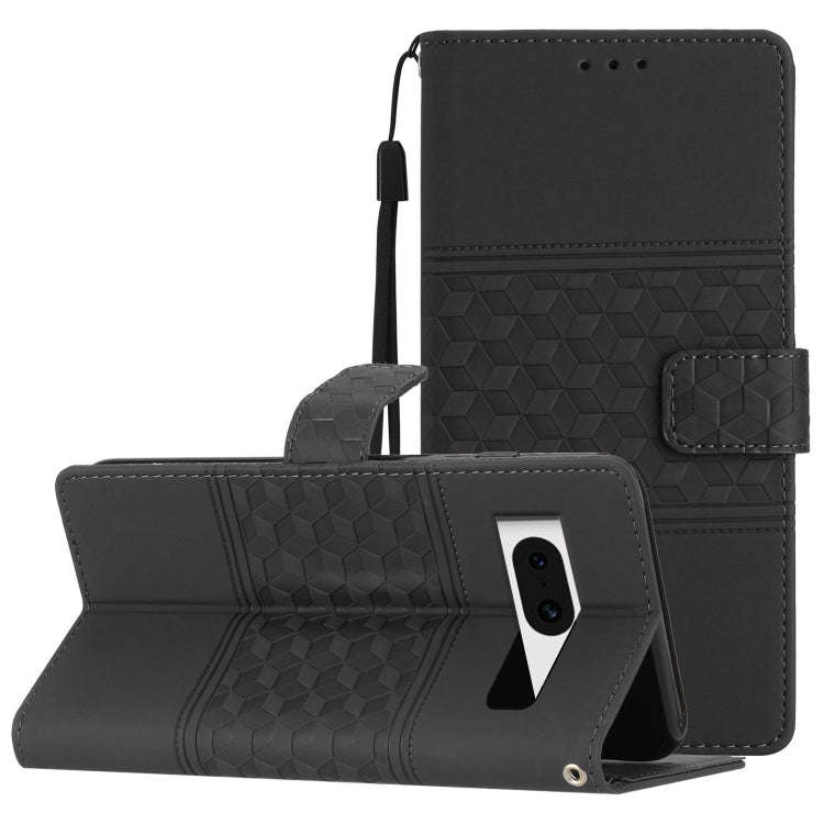 For Google Pixel 8 Diamond Embossed Skin Feel Leather Phone Case with Lanyard(Black)