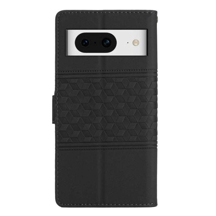 For Google Pixel 8 Diamond Embossed Skin Feel Leather Phone Case with Lanyard(Black)