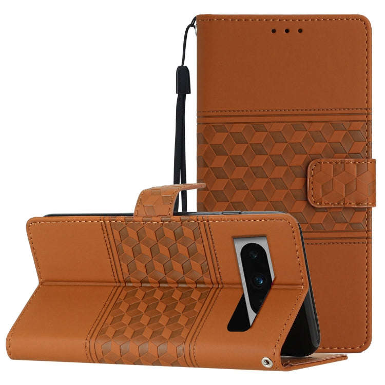 For Google Pixel 8 Pro Diamond Embossed Skin Feel Leather Phone Case with Lanyard(Brown)
