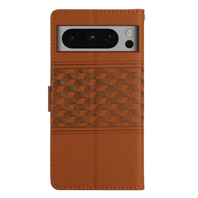 For Google Pixel 8 Pro Diamond Embossed Skin Feel Leather Phone Case with Lanyard(Brown)