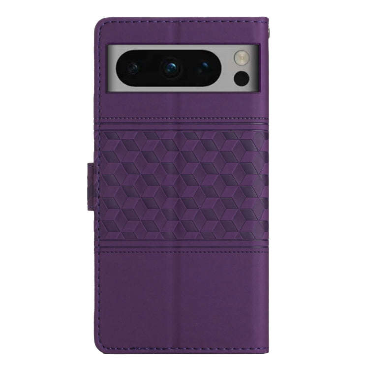 For Google Pixel 8 Pro Diamond Embossed Skin Feel Leather Phone Case with Lanyard(Purple)