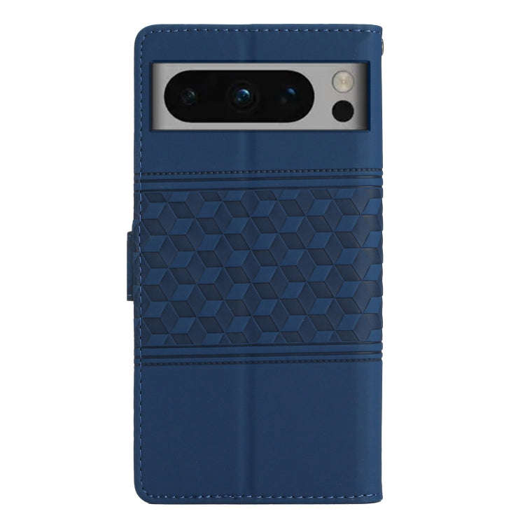 For Google Pixel 8 Pro Diamond Embossed Skin Feel Leather Phone Case with Lanyard(Dark Blue)
