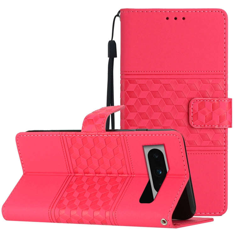 For Google Pixel 8 Pro Diamond Embossed Skin Feel Leather Phone Case with Lanyard(Red)