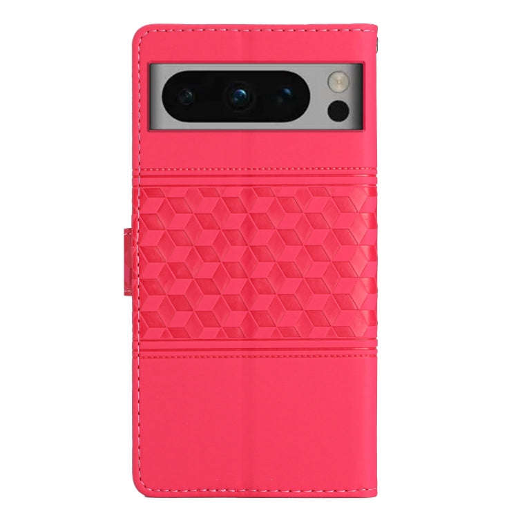 For Google Pixel 8 Pro Diamond Embossed Skin Feel Leather Phone Case with Lanyard(Red)