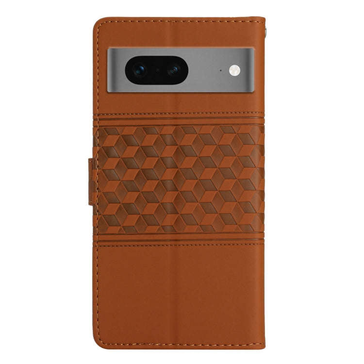 For Google Pixel 7 5G Diamond Embossed Skin Feel Leather Phone Case with Lanyard(Brown)