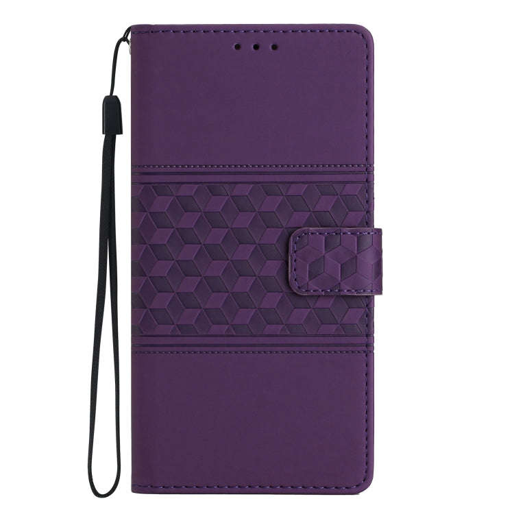 For Google Pixel 7 5G Diamond Embossed Skin Feel Leather Phone Case with Lanyard(Purple)