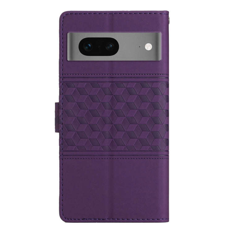 For Google Pixel 7 5G Diamond Embossed Skin Feel Leather Phone Case with Lanyard(Purple)