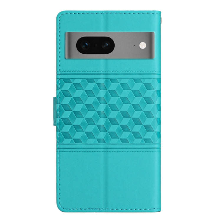 For Google Pixel 7 5G Diamond Embossed Skin Feel Leather Phone Case with Lanyard(Blue)