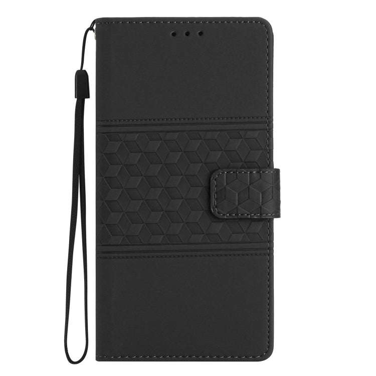 For Google Pixel 7 5G Diamond Embossed Skin Feel Leather Phone Case with Lanyard(Black)