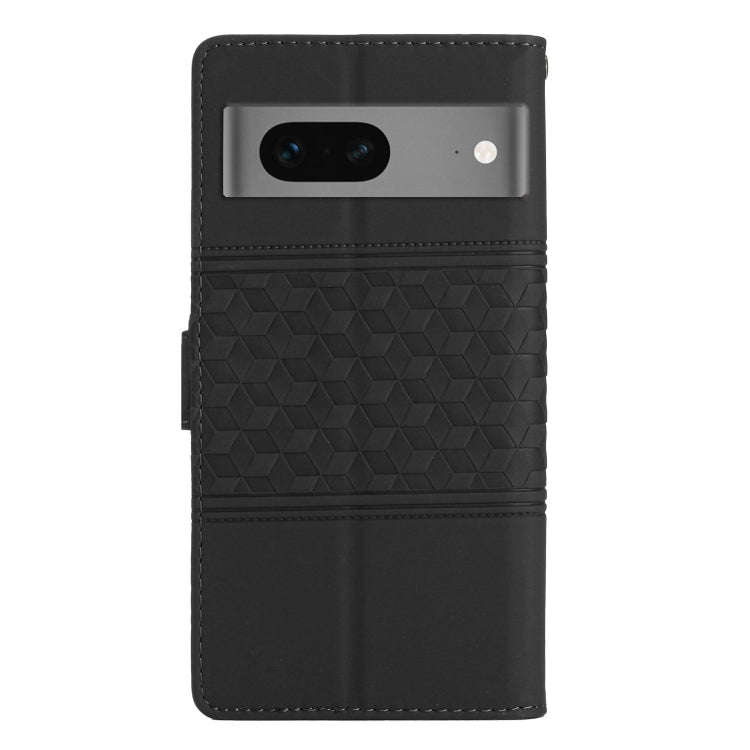 For Google Pixel 7 5G Diamond Embossed Skin Feel Leather Phone Case with Lanyard(Black)