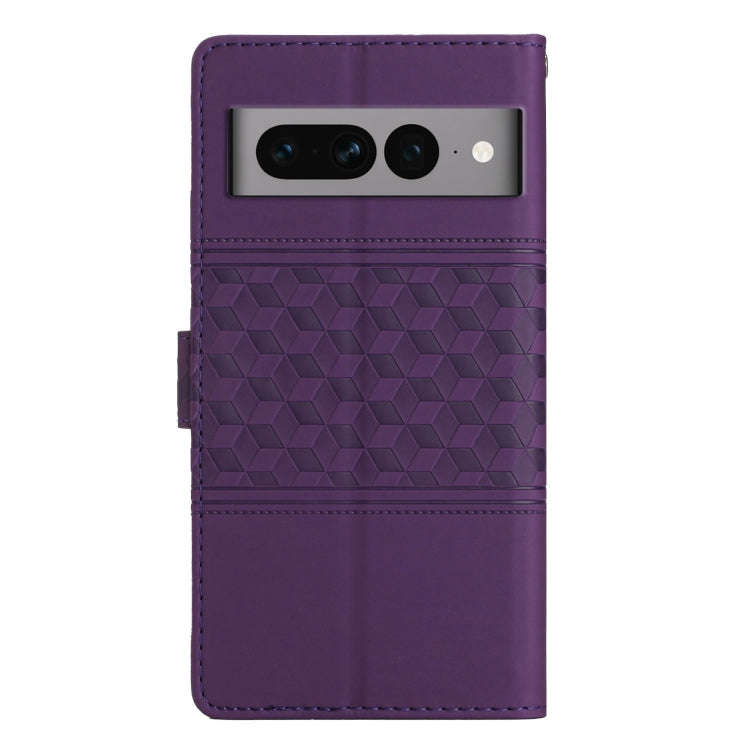 For Google Pixel 7 Pro 5G Diamond Embossed Skin Feel Leather Phone Case with Lanyard(Purple)