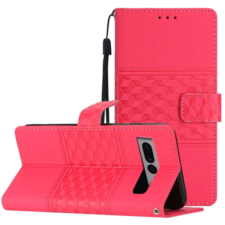 For Google Pixel 7 Pro 5G Diamond Embossed Skin Feel Leather Phone Case with Lanyard(Red)