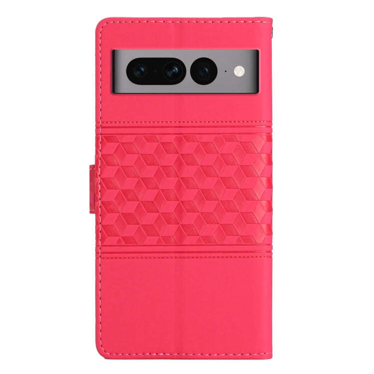 For Google Pixel 7 Pro 5G Diamond Embossed Skin Feel Leather Phone Case with Lanyard(Red)