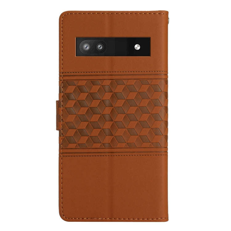 For Google Pixel 7a Diamond Embossed Skin Feel Leather Phone Case with Lanyard(Brown)