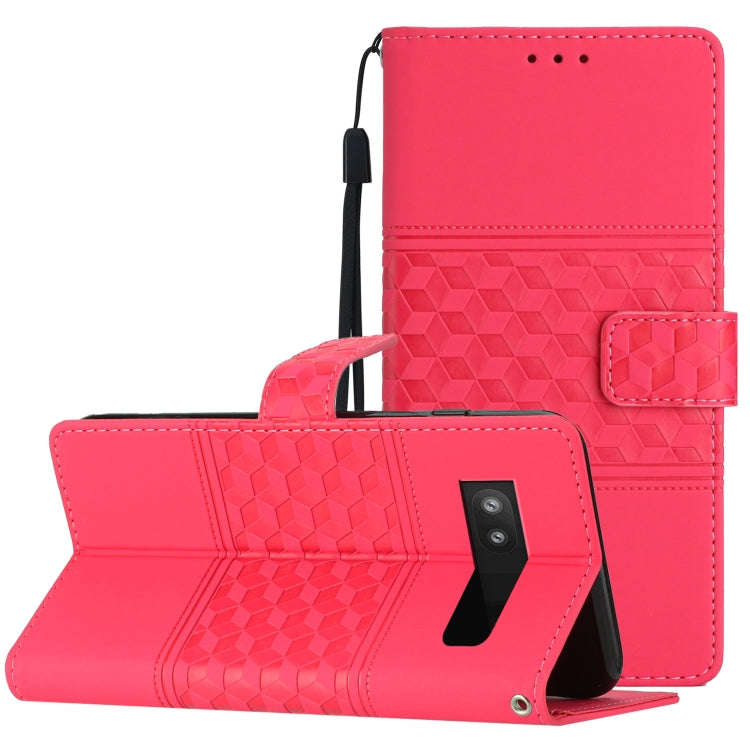 For Google Pixel 7a Diamond Embossed Skin Feel Leather Phone Case with Lanyard(Red)