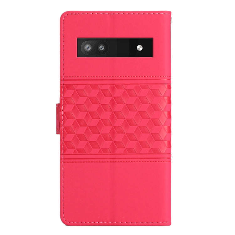 For Google Pixel 7a Diamond Embossed Skin Feel Leather Phone Case with Lanyard(Red)