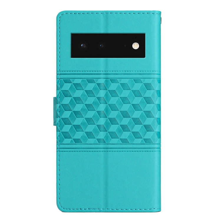For Google Pixel 6 Diamond Embossed Skin Feel Leather Phone Case with Lanyard(Blue)