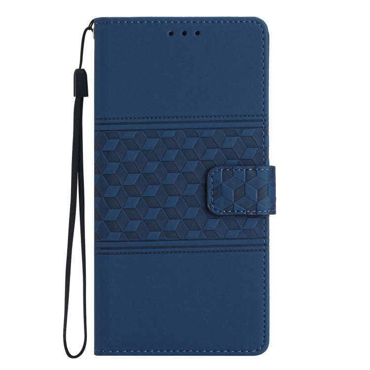 For Google Pixel 6 Diamond Embossed Skin Feel Leather Phone Case with Lanyard(Dark Blue)