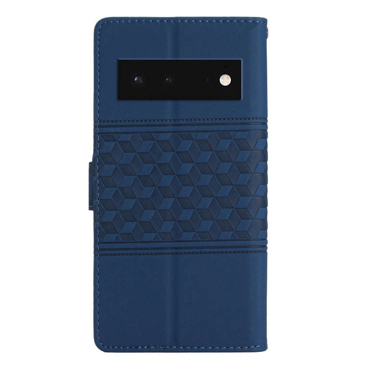For Google Pixel 6 Diamond Embossed Skin Feel Leather Phone Case with Lanyard(Dark Blue)