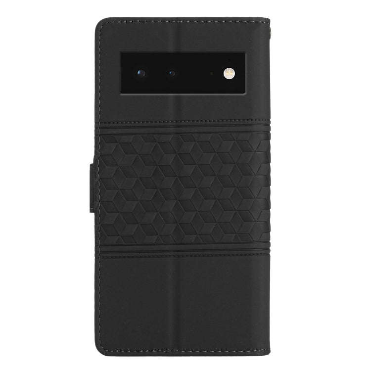 For Google Pixel 6 Diamond Embossed Skin Feel Leather Phone Case with Lanyard(Black)