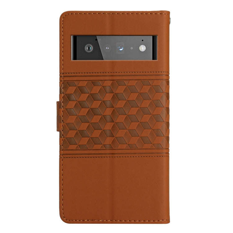For Google Pixel 6 Pro Diamond Embossed Skin Feel Leather Phone Case with Lanyard(Brown)
