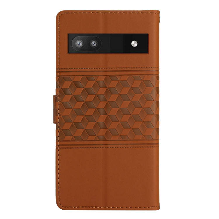 For Google Pixel 6a Diamond Embossed Skin Feel Leather Phone Case with Lanyard(Brown)