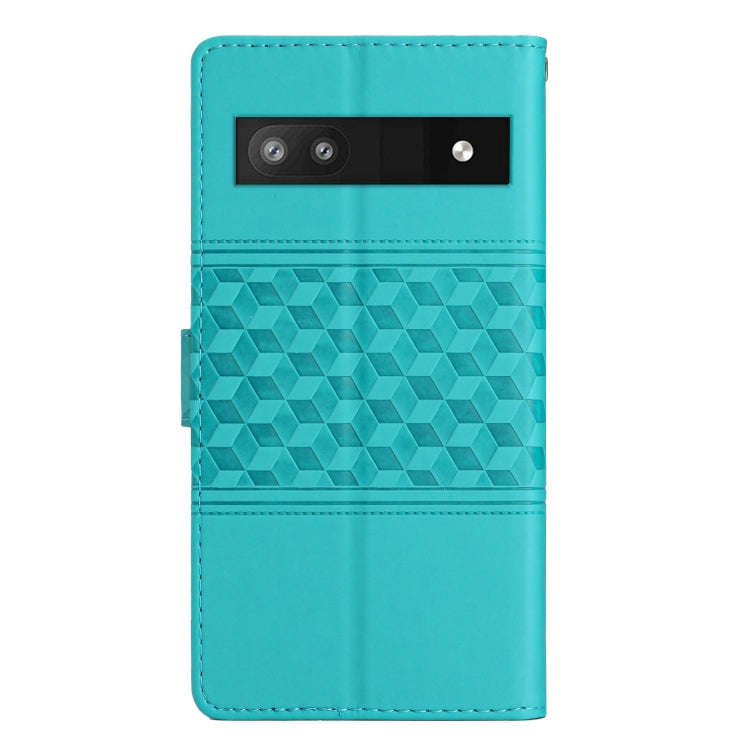 For Google Pixel 6a Diamond Embossed Skin Feel Leather Phone Case with Lanyard(Blue)