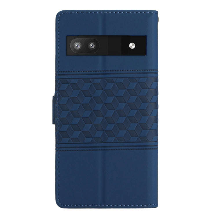For Google Pixel 6a Diamond Embossed Skin Feel Leather Phone Case with Lanyard(Dark Blue)