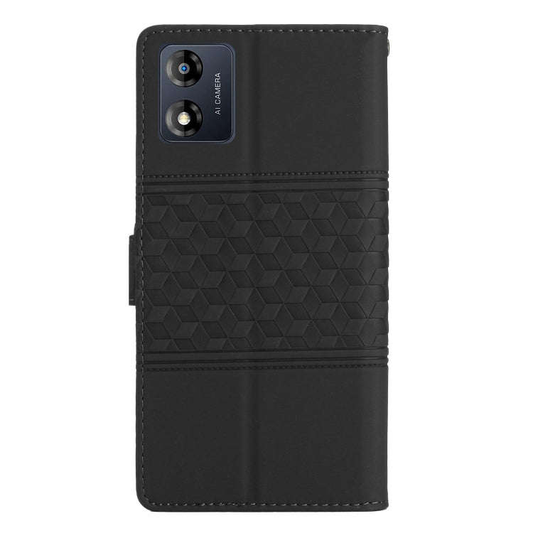 For Motorola Moto E13 Diamond Embossed Skin Feel Leather Phone Case with Lanyard(Black)