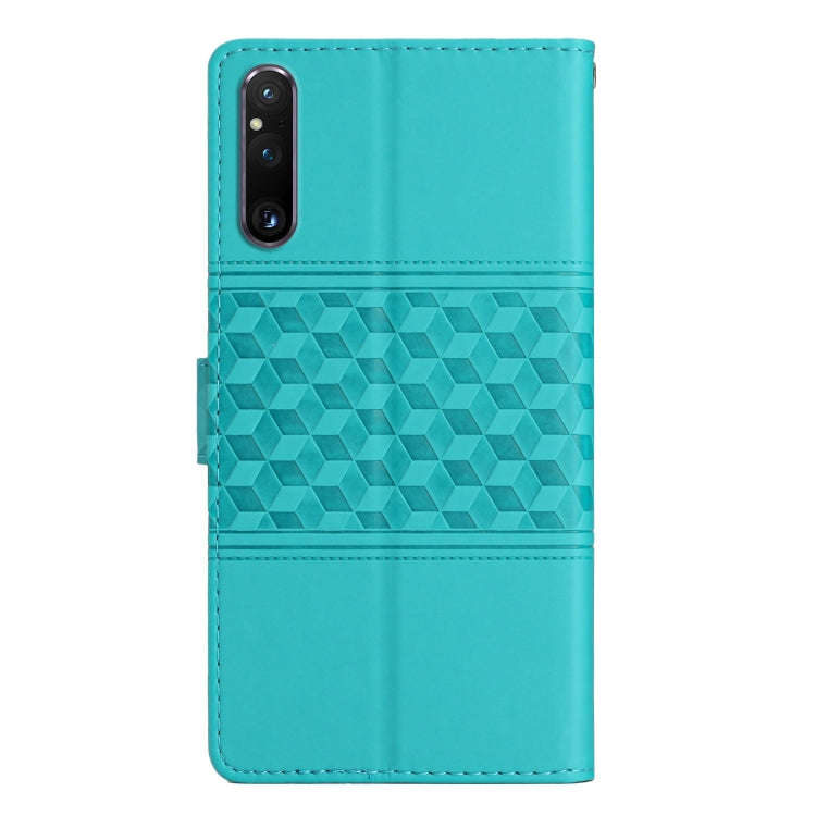 For Sony Xperia 1 V Diamond Embossed Skin Feel Leather Phone Case with Lanyard(Blue)