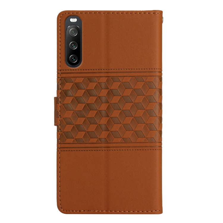 For Sony Xperia 10 V 2023 Diamond Embossed Skin Feel Leather Phone Case with Lanyard(Brown)