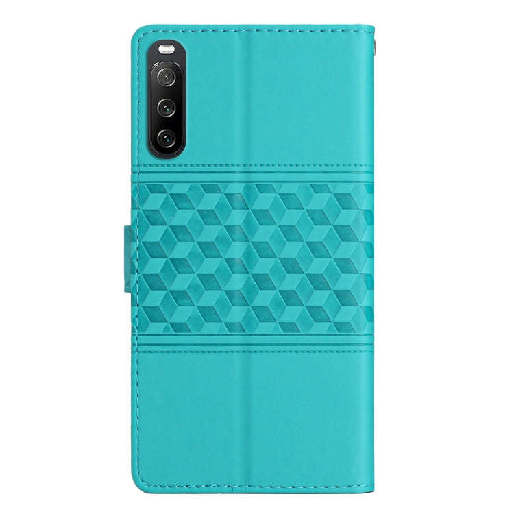 For Sony Xperia 10 V 2023 Diamond Embossed Skin Feel Leather Phone Case with Lanyard(Blue)
