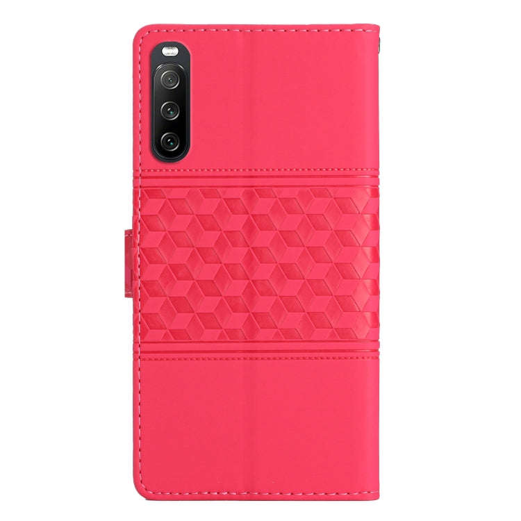 For Sony Xperia 10 V 2023 Diamond Embossed Skin Feel Leather Phone Case with Lanyard(Red)
