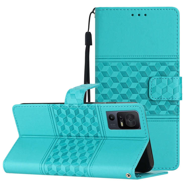For TCL 40 SE Diamond Embossed Skin Feel Leather Phone Case with Lanyard(Blue)