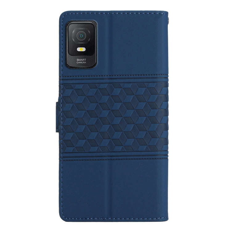 For TCL 403 Diamond Embossed Skin Feel Leather Phone Case with Lanyard(Dark Blue)