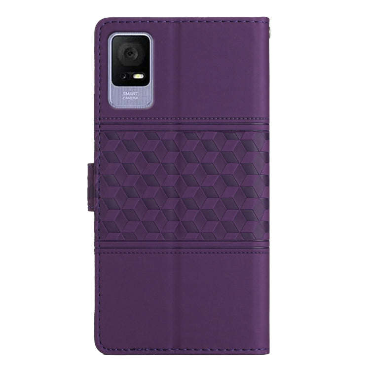 For TCL 405 / 406 / 408 Diamond Embossed Skin Feel Leather Phone Case with Lanyard(Purple)