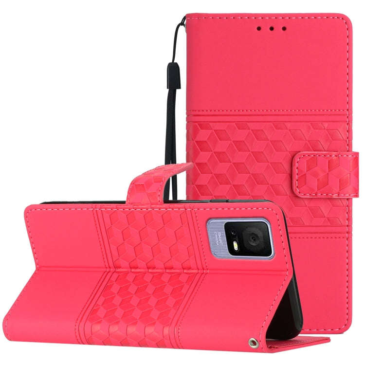 For TCL 405 / 406 / 408 Diamond Embossed Skin Feel Leather Phone Case with Lanyard(Red)