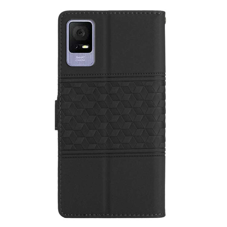 For TCL 405 / 406 / 408 Diamond Embossed Skin Feel Leather Phone Case with Lanyard(Black)