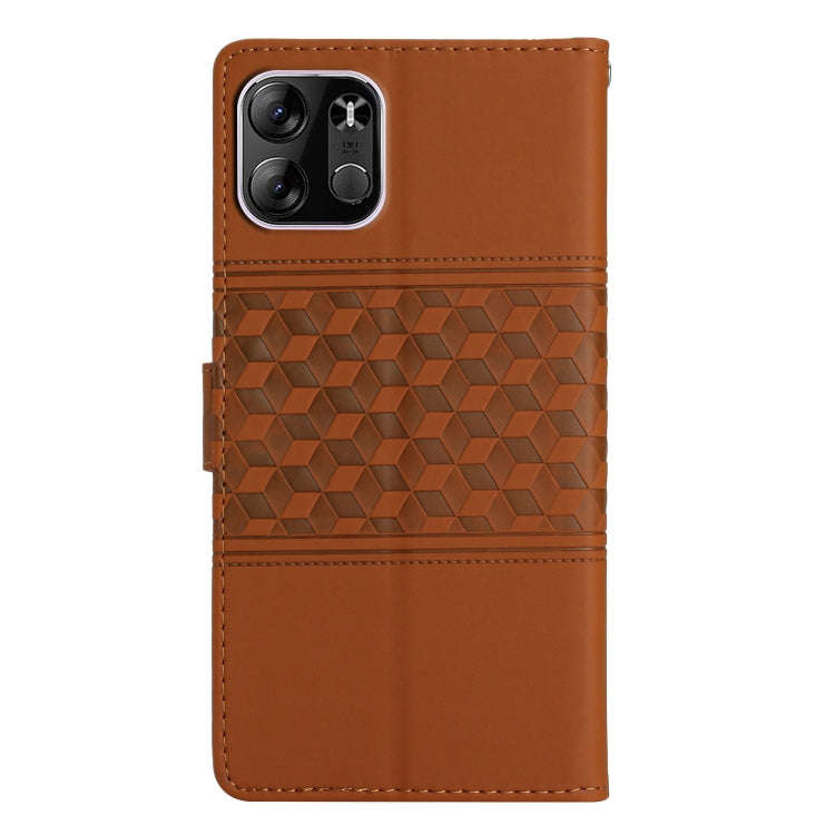 For Tecno Pop 7 Pro Diamond Embossed Skin Feel Leather Phone Case with Lanyard(Brown)