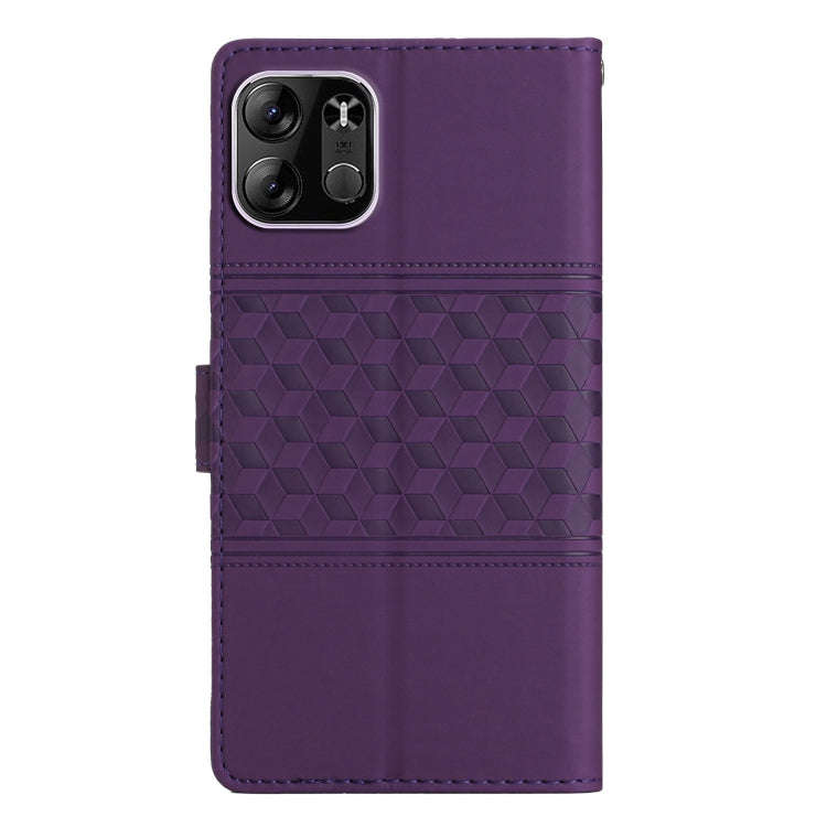 For Tecno Pop 7 Pro Diamond Embossed Skin Feel Leather Phone Case with Lanyard(Purple)