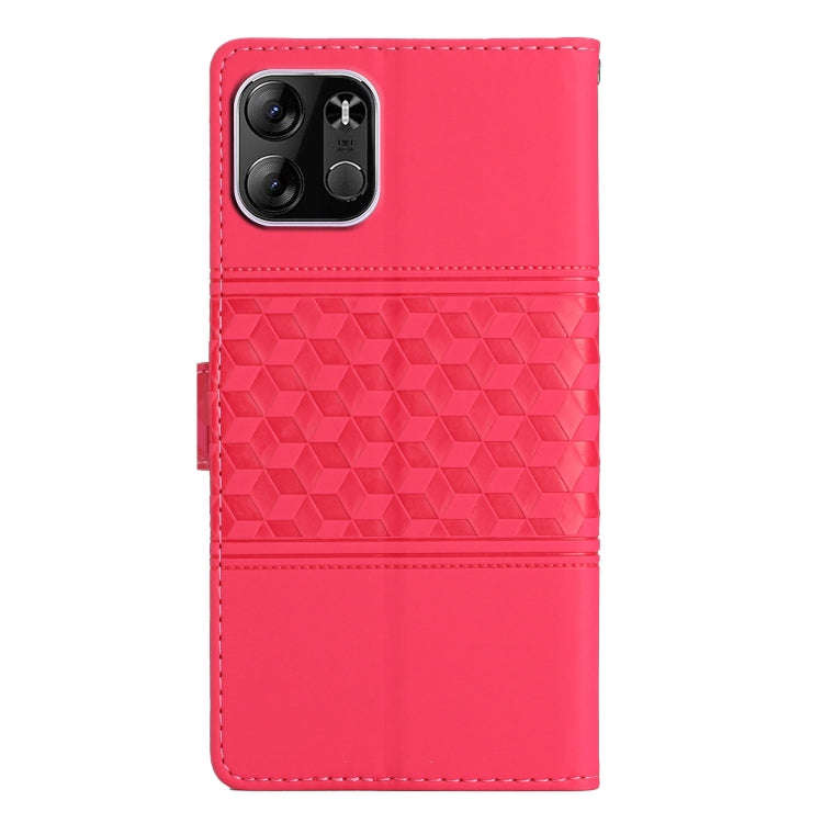 For Tecno Pop 7 Pro Diamond Embossed Skin Feel Leather Phone Case with Lanyard(Red)