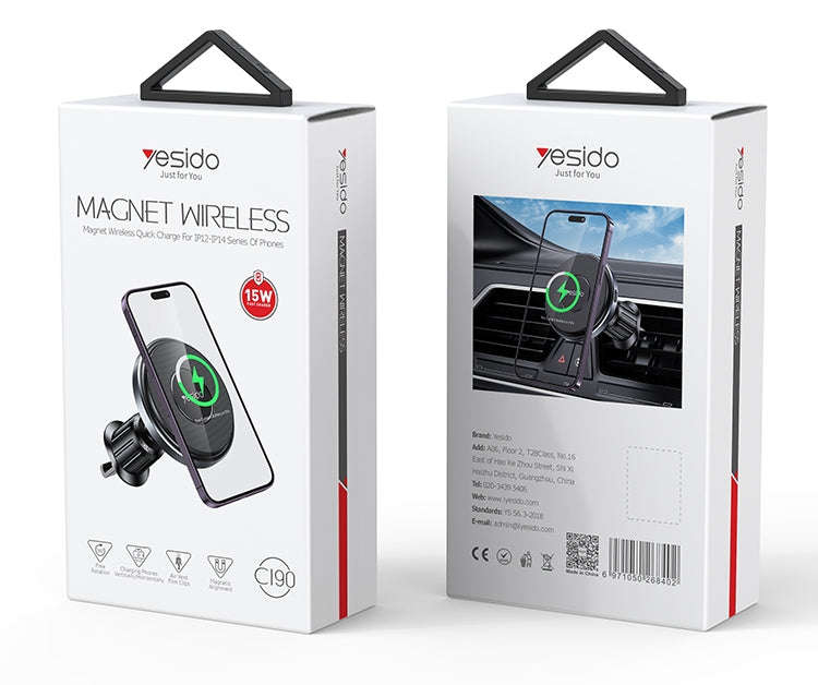 Yesido C190 15W Magsafe Magnetic Car Air Vent Wireless Charger(Black)